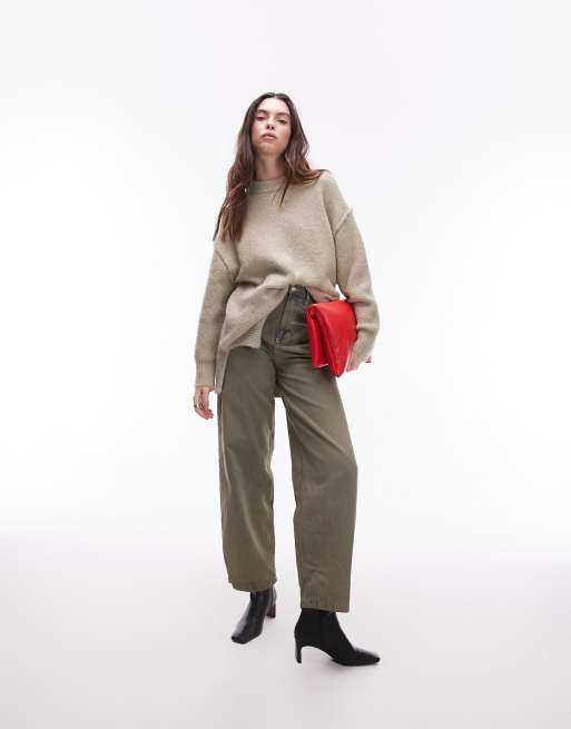 Topshop knit oversized exposed seam fluffy crew neck sweater in