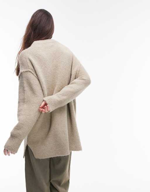Topshop knit oversized exposed seam fluffy crew neck sweater in