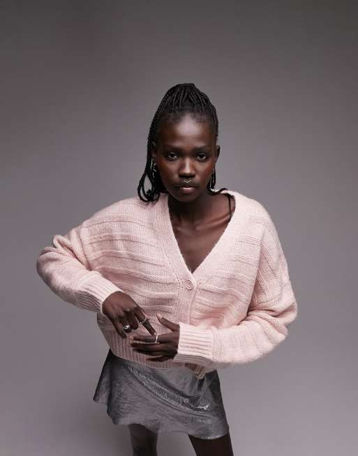 Topshop knit patterned cardigan in pink ASOS