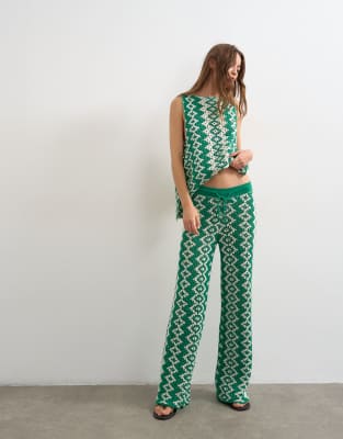Брюки Topshop knit с рисунком, выполненные крючком в зеленом и белом цветах - часть комплекта green