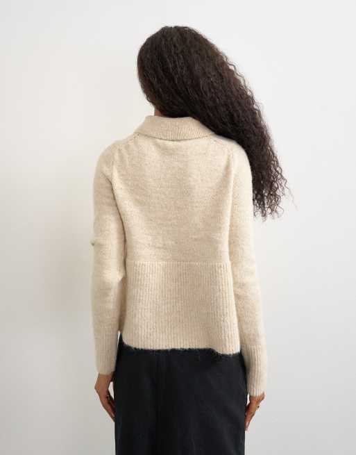 Topshop knit peplum polo sweater in oat, 2 of 4