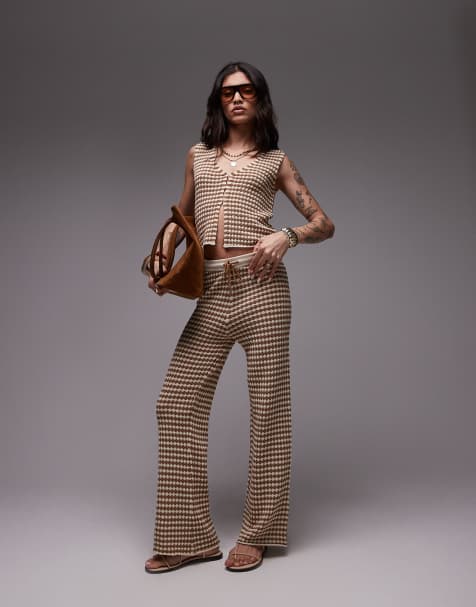 Topshop knitted check pattern trouser co-ord