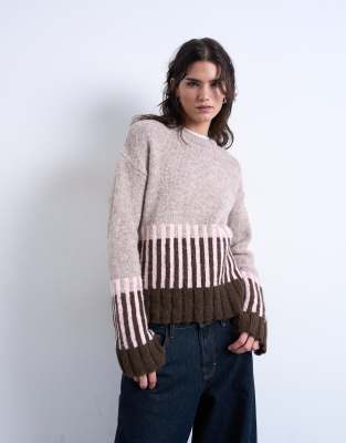 Topshop Knit Plated Sweater In Gray