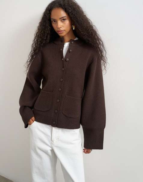 Topshop knit pocket front cardigan in brown - view 1