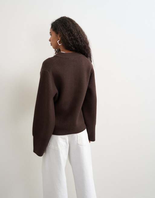 Topshop knit pocket front cardigan in brown, 4 of 4