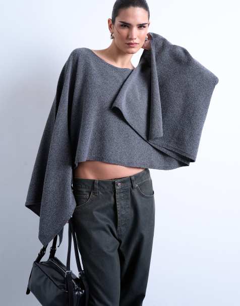 Topshop knit poncho in charcoal - view 1