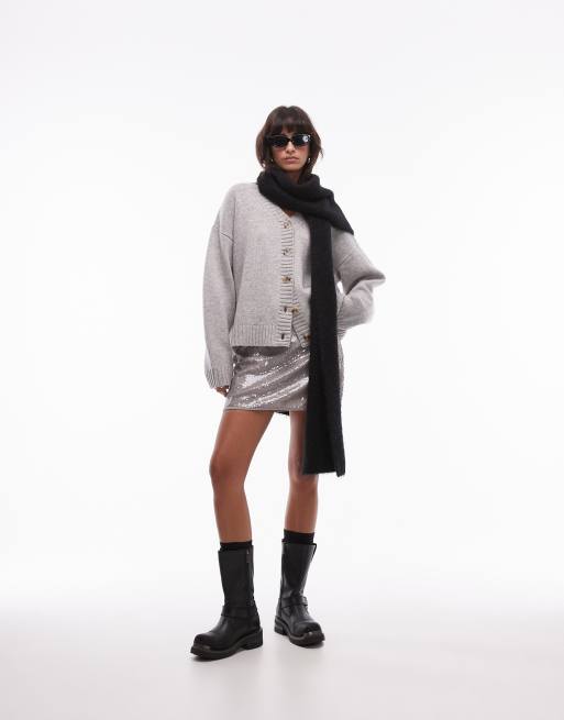 Topshop knit premium 100% lambs wool V-neck relaxed cardigan in