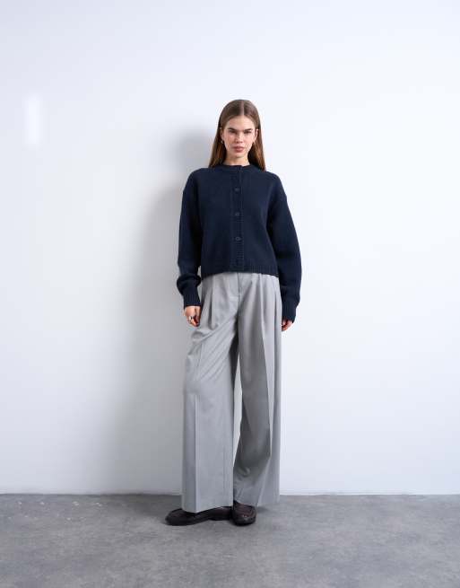 Topshop knit premium 100% lambswool cardigan in navy | ASOS