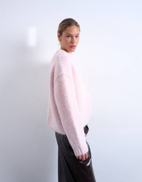 Topshop knit premium alpaca blend sweater in pink - view 1