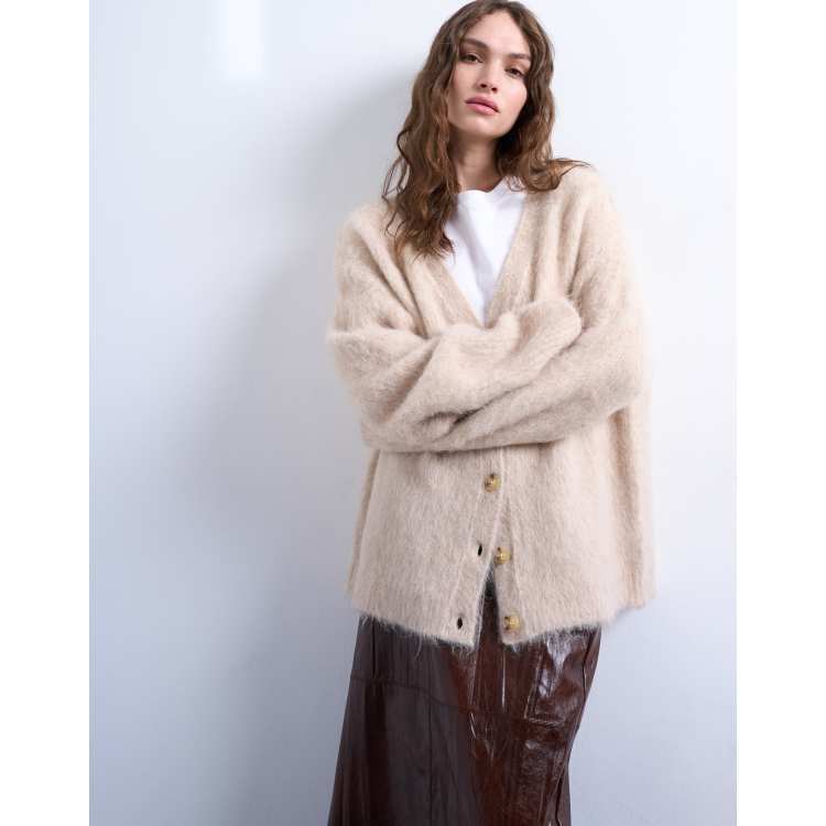 Topshop knit premium alpaca cardigan in beige | ASOS