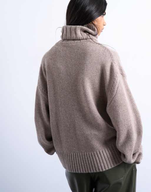 Topshop knit premium yarn turtle neck sweater in oat
