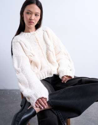 Topshop Knit Premium Chunky 2-tone Cardigan In White