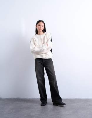 Topshop Knit Premium Chunky 2-tone Cardigan In White