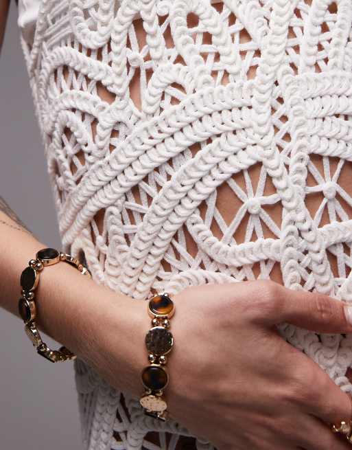 Topshop knitted premium crochet maxi dress in ivory