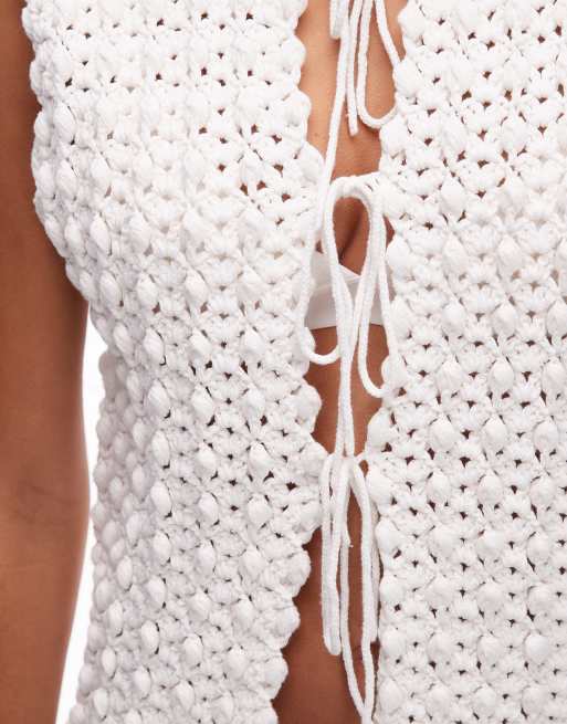 Topshop knit premium hand knit tie vest in ivory