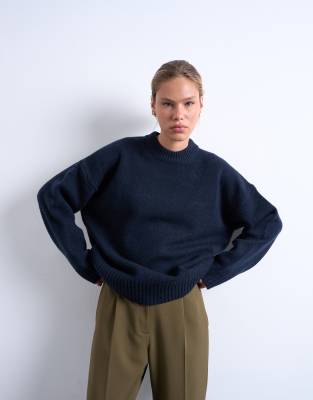 Topshop Knit Premium Lambswool Sweater In Blue