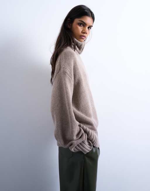 Topshop knit premium turtle neck sweater in oat