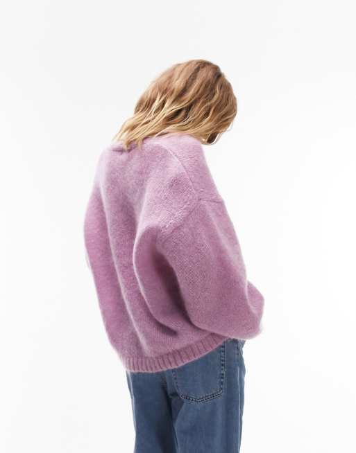 Topshop knit premium V-neck mohair sweater in pink