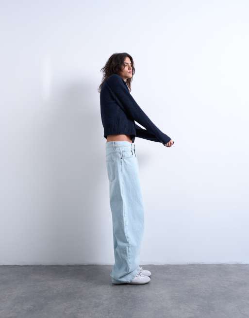Topshop knit raglan exposed seams sweater in navy, 2 of 4