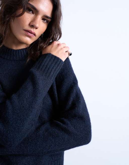 Topshop knit raglan exposed seams sweater in navy, 4 of 4