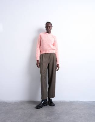 Topshop Knit Raglan Exposed Seams Sweater In Pink