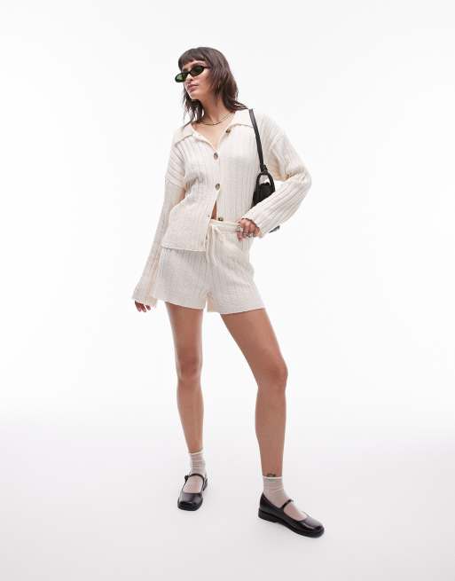 Topshop knit rib shorts in cream - part of a set