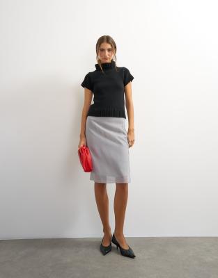 Topshop Knit Ribbed Funnel Neck Chunky Short Sleeve Top
