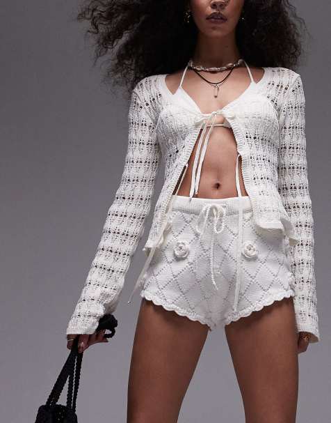 Topshop knit rose boyshorts in ivory - view 1