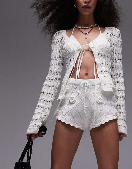 Topshop knit rose boyshorts in ivory