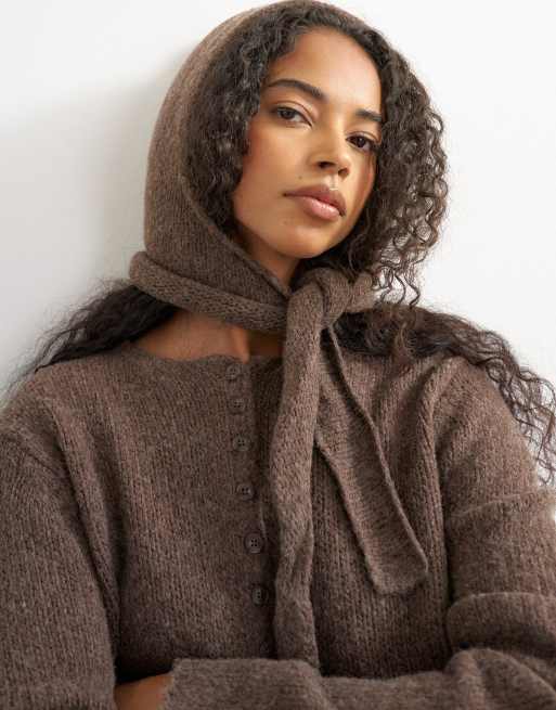 Topshop knit scarf cardigan with wool in pecan, 2 of 4