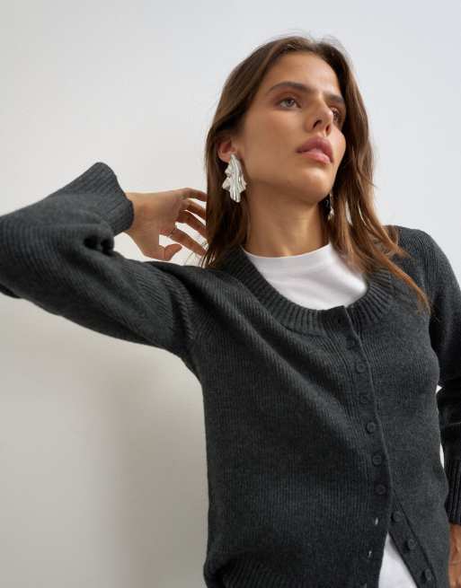 Topshop knit scoop neck cardigan in coal, 3 of 4