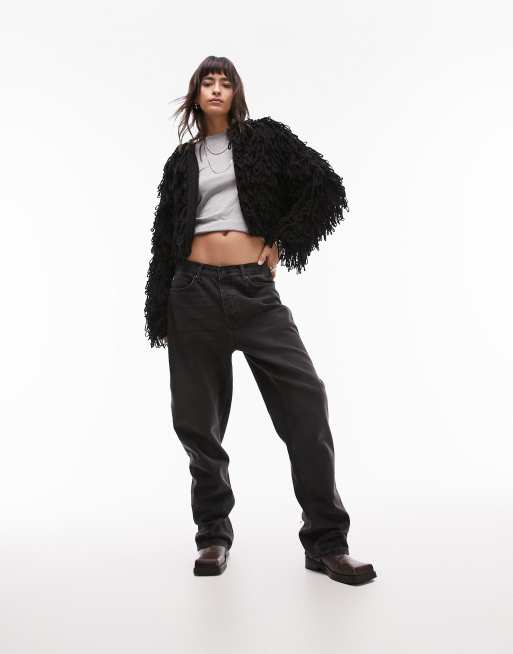 Black shaggy hotsell crop knitted cardigan