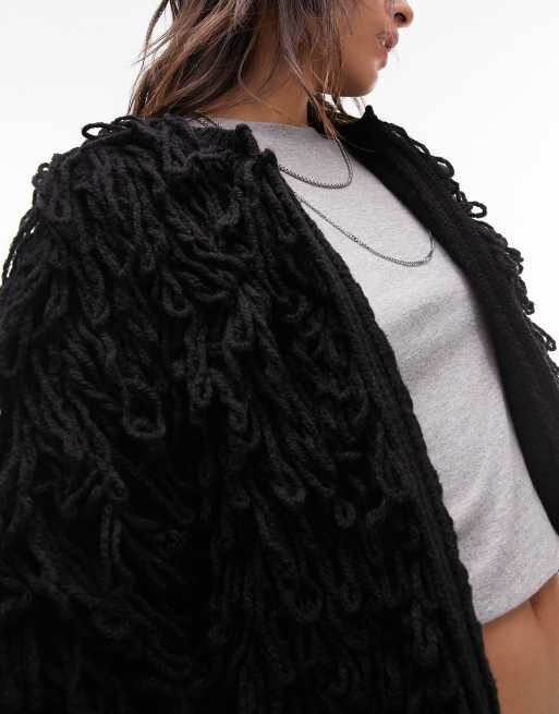 Topshop knit shaggy cardigan in black