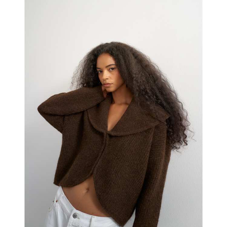 トップス DICH HENDERSON Shaggy knit top Topshop knit shawl collar cardigan in pecan | ASOS