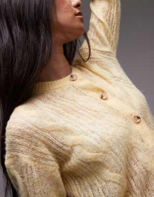 Topshop knit sheer cable cardigan in buttermilk
