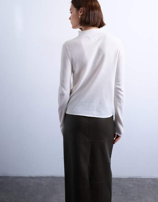 Topshop knit sheer high neck sweater in ivory, 3 of 4