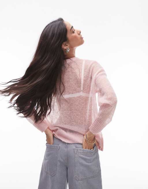 TOPSHOP Pale Pink Blush VNeck Oversized Cutout Side Slit fashion Pullover Sweater 2