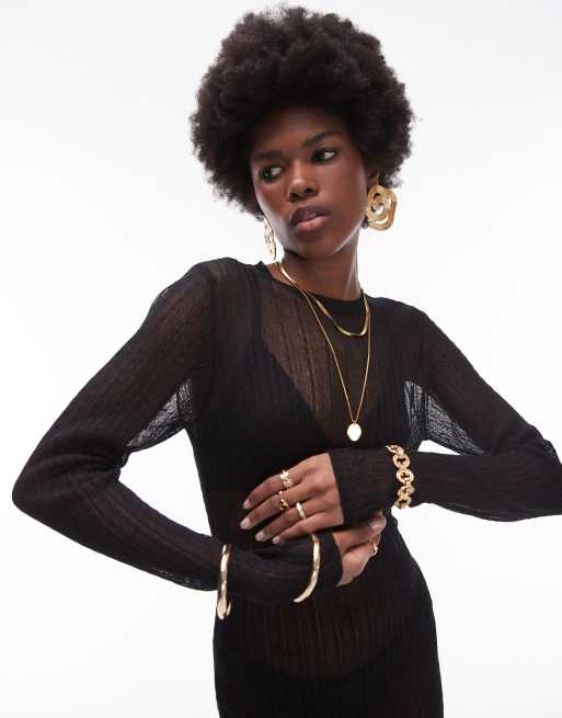 Topshop knit sheer maxi dress in black, 2 of 4
