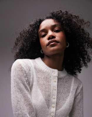 Topshop knit sheer micro cardigan in ivory | ASOS