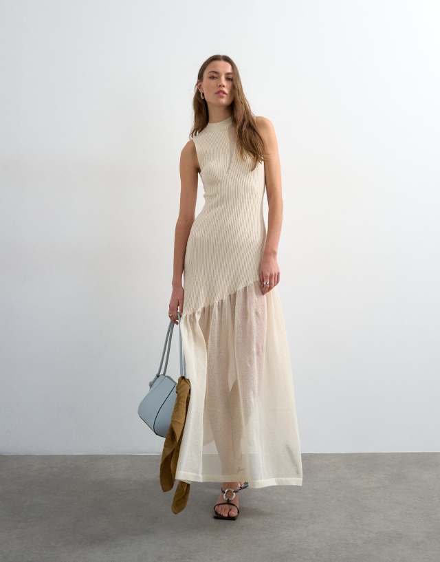 Topshop - Knit Sheer Mix Dress - Women - Viscose/Polyamide/Elastane - L