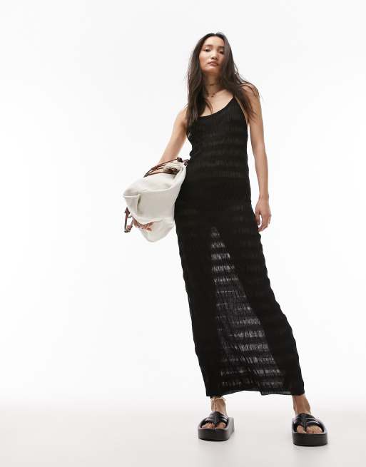 sheer stripe midi dress Topshop knit sheer stripe midi dress in black