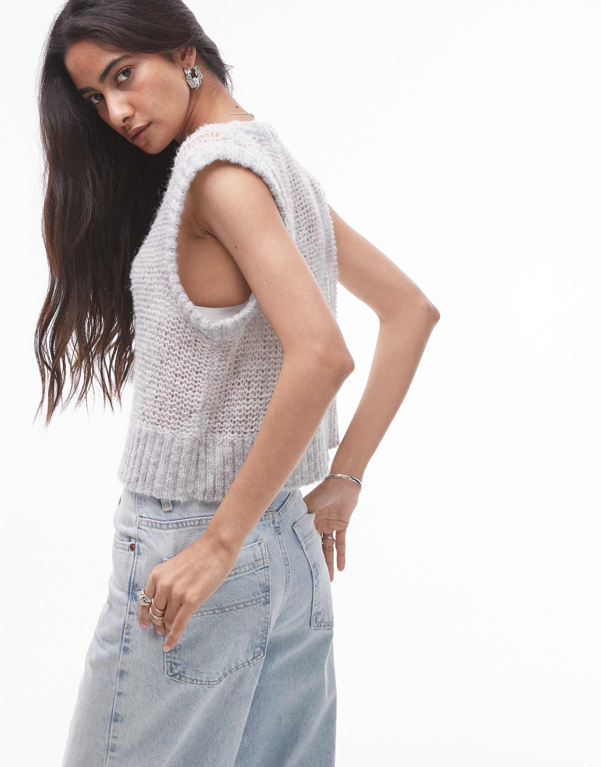 topshop knit sheer tank in gray