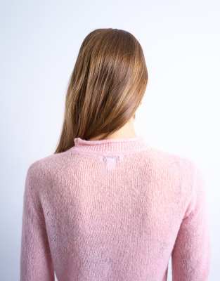 Topshop Knit Sheer Turtle Neck Top In Pink