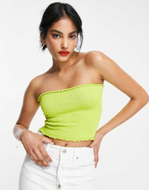 knit shirred cropped bandeau in lime ASOS