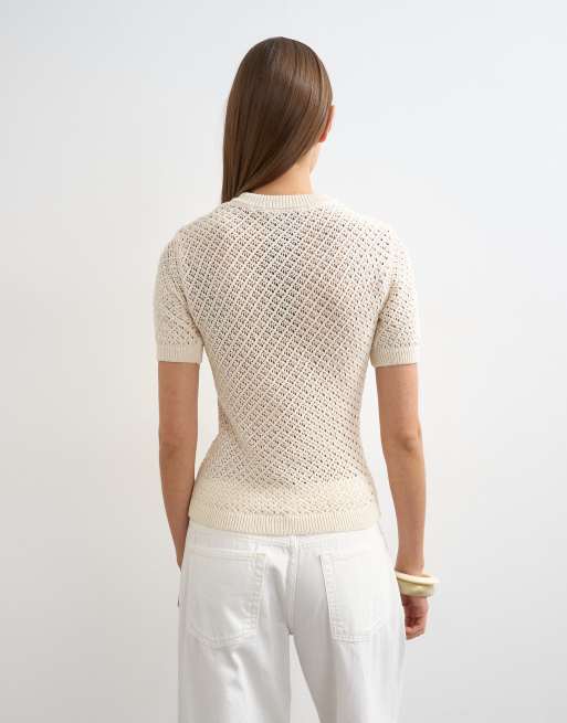 Topshop knit short sleeve mandarin collar cardigan in ivory, 4 of 4