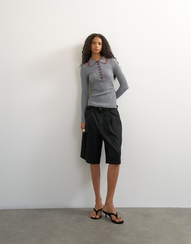 Topshop knit side twist polo top with wool in gray | ASOS