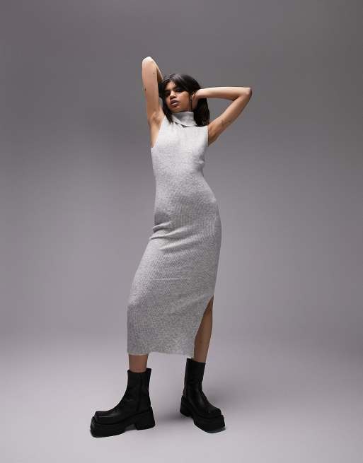 Topshop tie waist long sleeve knit midi outlet dress