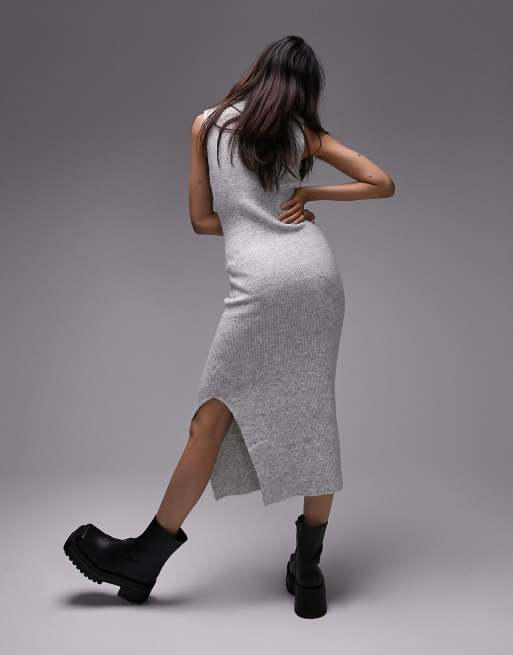 Double Slit Dress, Wool, Light Grey