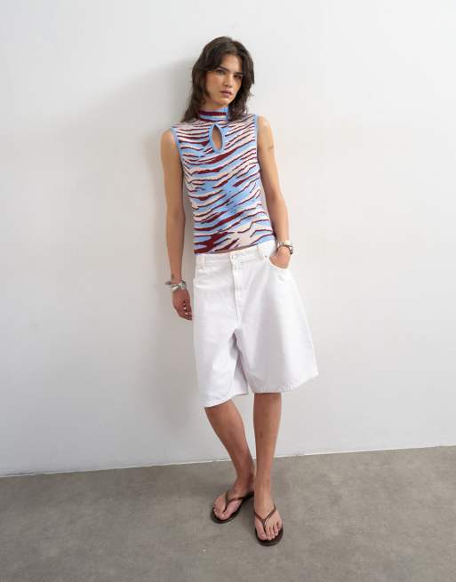 Topshop knit sleeveless key hole animal print tank top in blue multi, 2 of 4