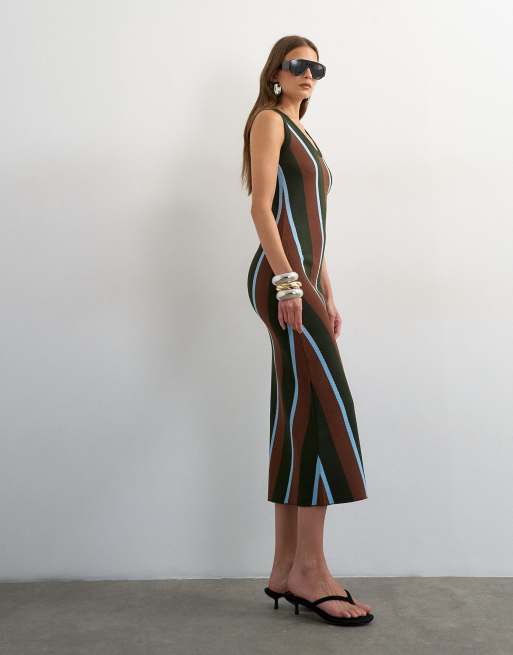 Topshop knit sleeveless stripe maxi dress in multi, 4 of 4